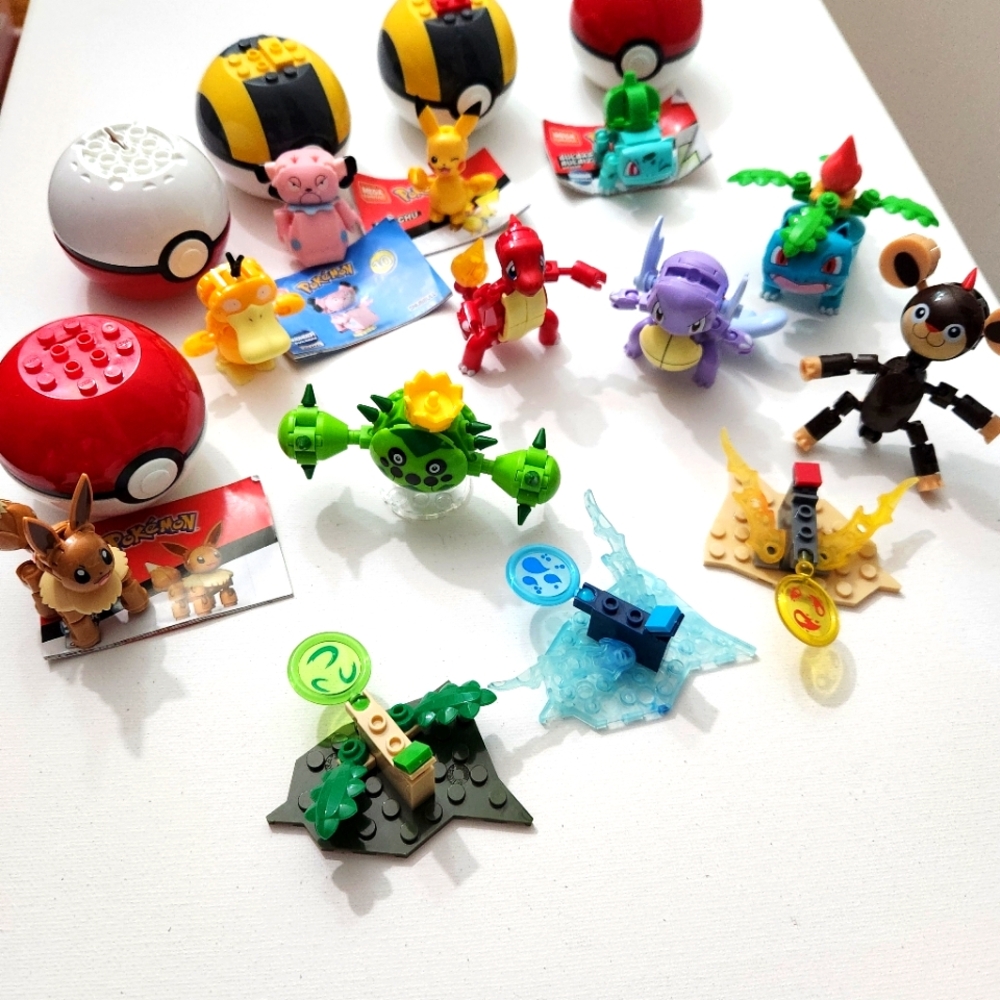 Ten Pokemon Mega Construx Characters Lot with Poke Balls and Accessories